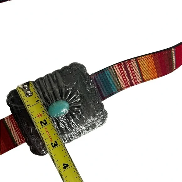 Lucky & Blessed Concha High Sierra Red Serape Turquoise Tooled Square Belt